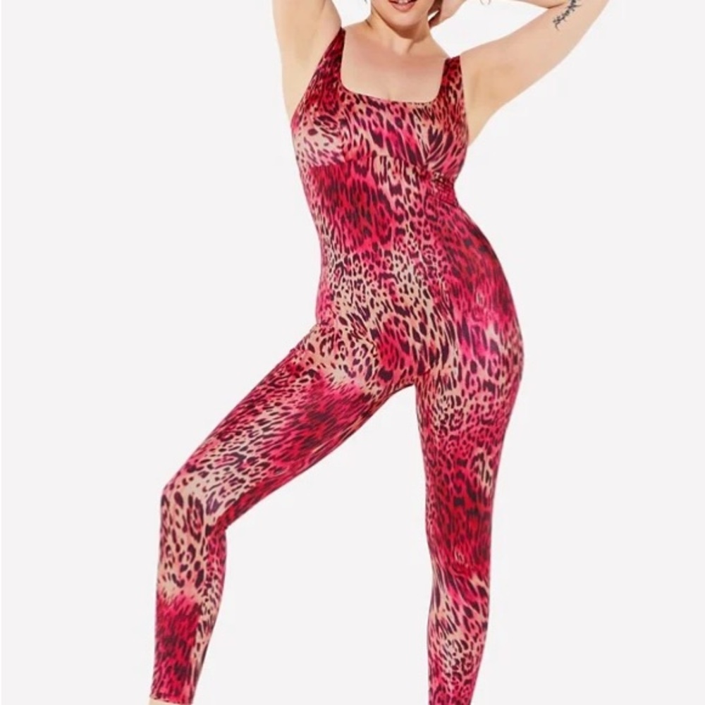 YITTY Workout Leopard Print Jumpsuit in Red and Pink